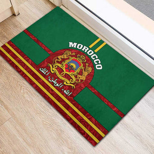 Morocco Proclamation Day Rubber Doormat with Marruecos Coat of Arms and Roses Pattern