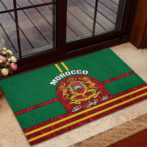 Morocco Proclamation Day Rubber Doormat with Marruecos Coat of Arms and Roses Pattern