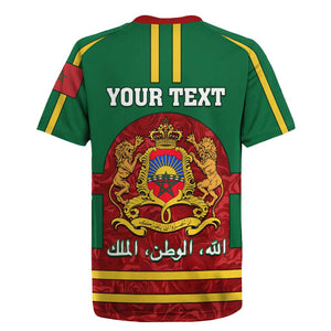 Morocco Proclamation Day Rugby Jersey with Marruecos Coat of Arms and Roses Pattern