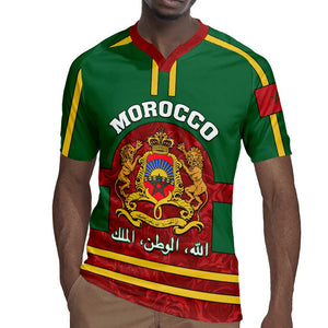 Morocco Proclamation Day Rugby Jersey with Marruecos Coat of Arms and Roses Pattern