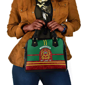 Morocco Proclamation Day Shoulder Handbag with Marruecos Coat of Arms and Roses Pattern