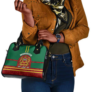 Morocco Proclamation Day Shoulder Handbag with Marruecos Coat of Arms and Roses Pattern