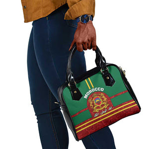 Morocco Proclamation Day Shoulder Handbag with Marruecos Coat of Arms and Roses Pattern