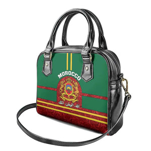 Morocco Proclamation Day Shoulder Handbag with Marruecos Coat of Arms and Roses Pattern