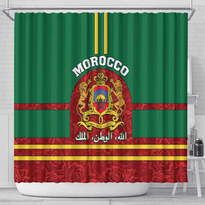 Morocco Proclamation Day Shower Curtain with Marruecos Coat of Arms and Roses Pattern