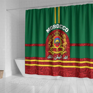 Morocco Proclamation Day Shower Curtain with Marruecos Coat of Arms and Roses Pattern