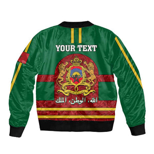 Morocco Proclamation Day Sleeve Zip Bomber Jacket with Marruecos Coat of Arms and Roses Pattern