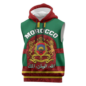 Morocco Proclamation Day Sleeveless Hoodie with Marruecos Coat of Arms and Roses Pattern - African Pride
