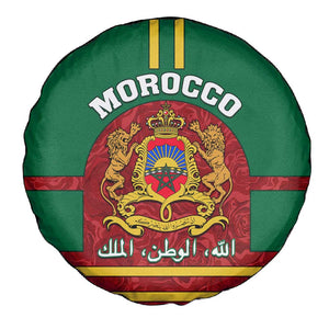 Morocco Proclamation Day Spare Tire Cover with Marruecos Coat of Arms and Roses Pattern