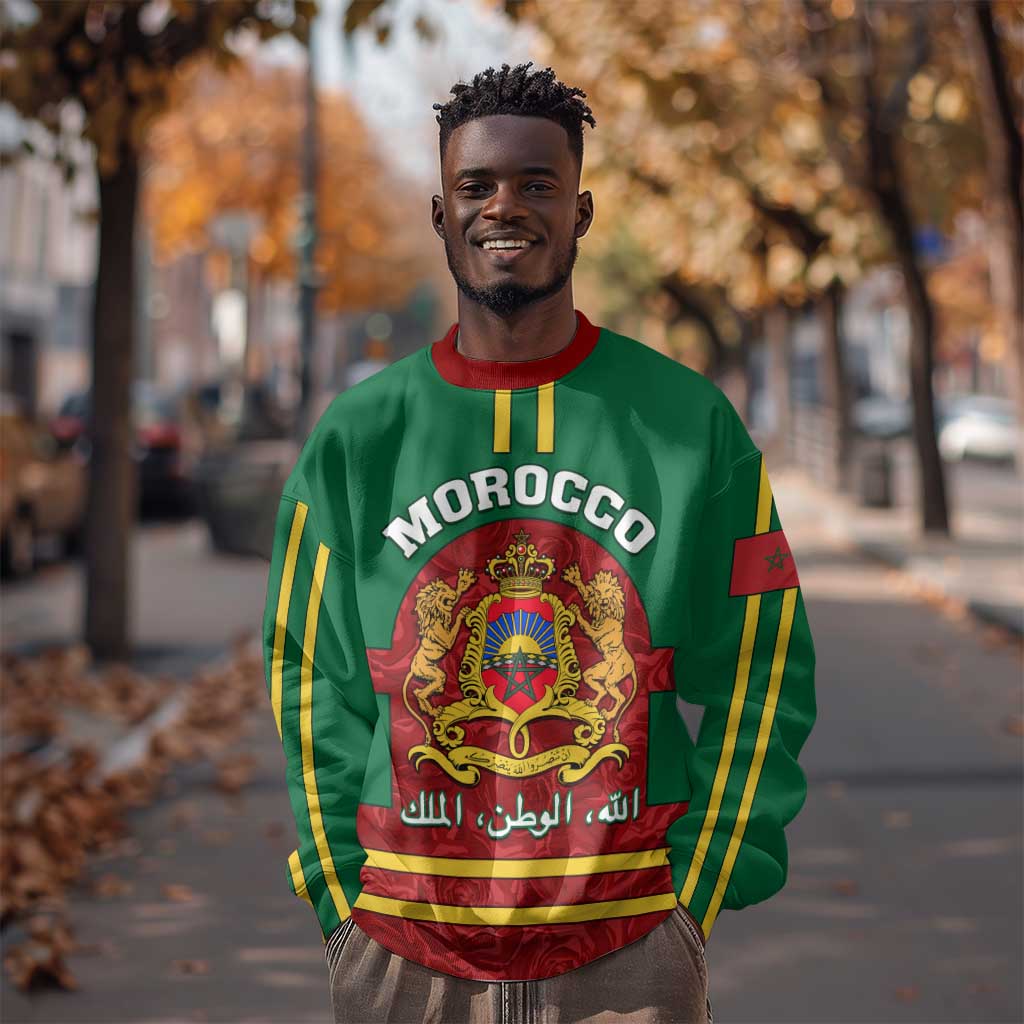 Morocco Proclamation Day Sweatshirt with Marruecos Coat of Arms and Roses Pattern