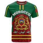 Morocco Proclamation Day T shirt with Marruecos Coat of Arms and Roses Pattern