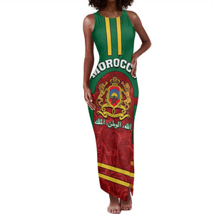 Morocco Proclamation Day Tank Maxi Dress with Marruecos Coat of Arms and Roses Pattern