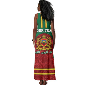 Morocco Proclamation Day Tank Maxi Dress with Marruecos Coat of Arms and Roses Pattern