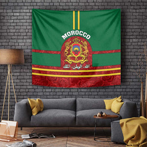 Morocco Proclamation Day Tapestry with Marruecos Coat of Arms and Roses Pattern