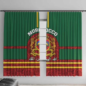 Morocco Proclamation Day Window Curtain with Marruecos Coat of Arms and Roses Pattern