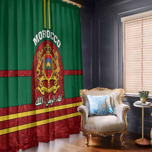 Morocco Proclamation Day Window Curtain with Marruecos Coat of Arms and Roses Pattern