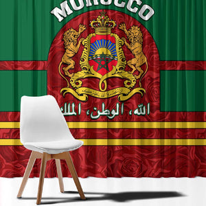 Morocco Proclamation Day Window Curtain with Marruecos Coat of Arms and Roses Pattern