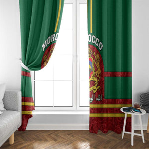 Morocco Proclamation Day Window Curtain with Marruecos Coat of Arms and Roses Pattern