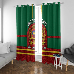 Morocco Proclamation Day Window Curtain with Marruecos Coat of Arms and Roses Pattern