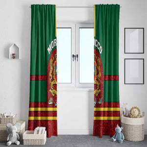 Morocco Proclamation Day Window Curtain with Marruecos Coat of Arms and Roses Pattern