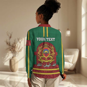 Morocco Proclamation Day Women Casual Shirt with Marruecos Coat of Arms and Roses Pattern