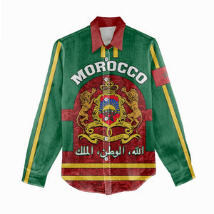 Morocco Proclamation Day Women Casual Shirt with Marruecos Coat of Arms and Roses Pattern