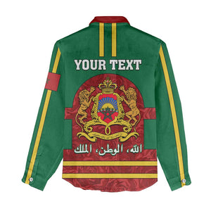 Morocco Proclamation Day Women Casual Shirt with Marruecos Coat of Arms and Roses Pattern