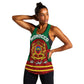 Morocco Proclamation Day Women Racerback Tank with Marruecos Coat of Arms and Roses Pattern