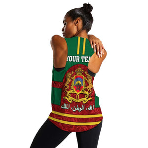 Morocco Proclamation Day Women Racerback Tank with Marruecos Coat of Arms and Roses Pattern