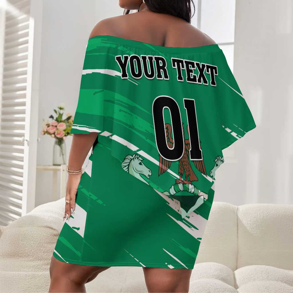 Nigeria Football Off Shoulder Short Dress - Victory for the Super Eagles LT01