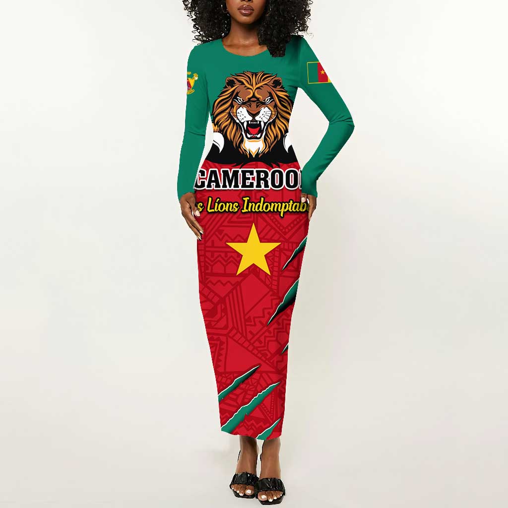 Support Les Lions Indomptables - Cameroon Football Long Sleeve Bodycon Dress