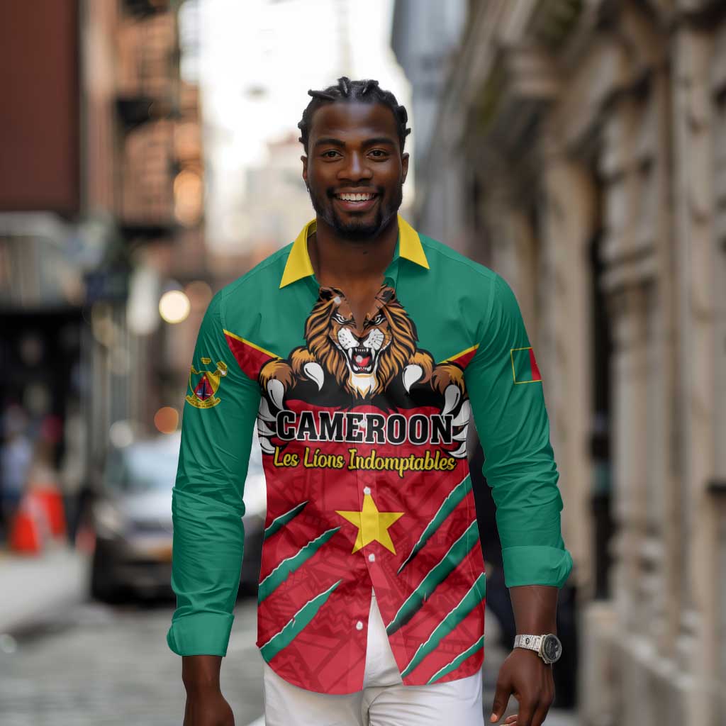 Support Les Lions Indomptables - Cameroon Football Long Sleeve Button Shirt