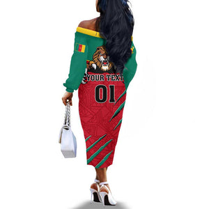 Support Les Lions Indomptables - Cameroon Football Off The Shoulder Long Sleeve Dress