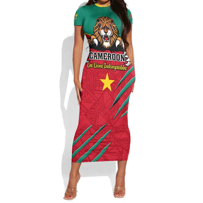 Support Les Lions Indomptables - Cameroon Football Short Sleeve Bodycon Dress LT01