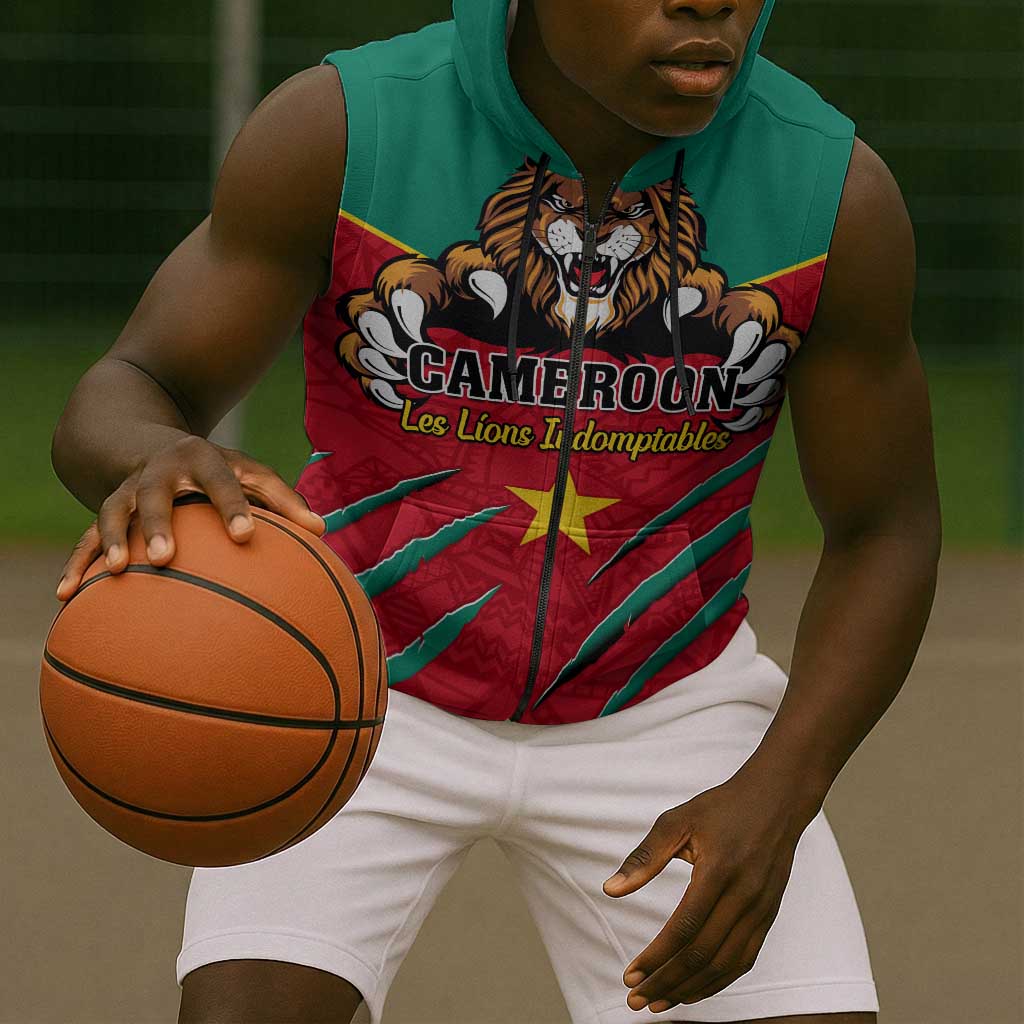 Support Les Lions Indomptables - Cameroon Football Sleeveless Zip Hoodie - African Pride