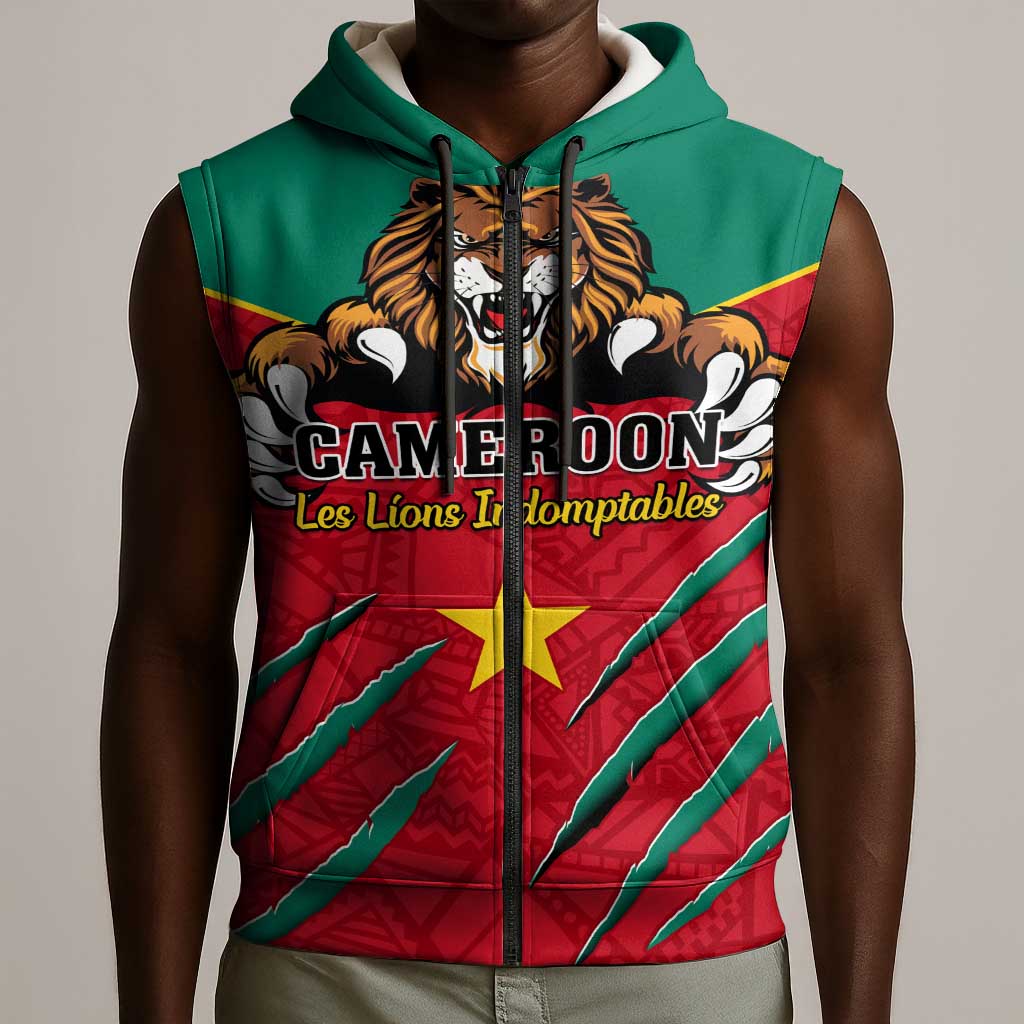 Support Les Lions Indomptables - Cameroon Football Sleeveless Zip Hoodie - African Pride