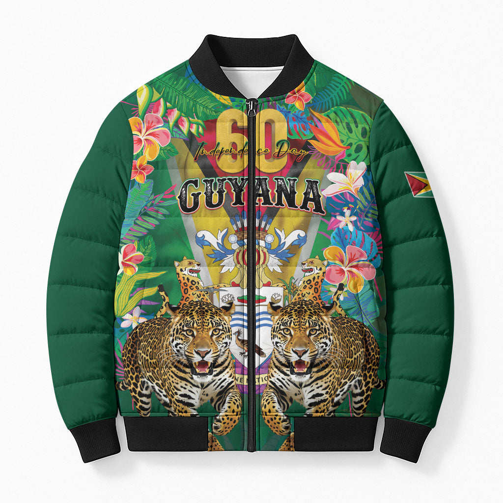 Personalized Guyana 60th Independence Day Bomber Puffer Jacket Diamond Jubilee