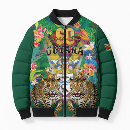 Personalized Guyana 60th Independence Day Bomber Puffer Jacket Diamond Jubilee
