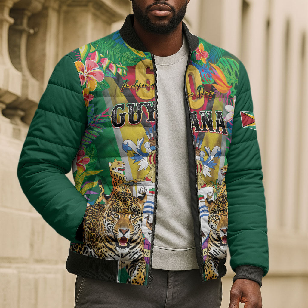 Personalized Guyana 60th Independence Day Bomber Puffer Jacket Diamond Jubilee