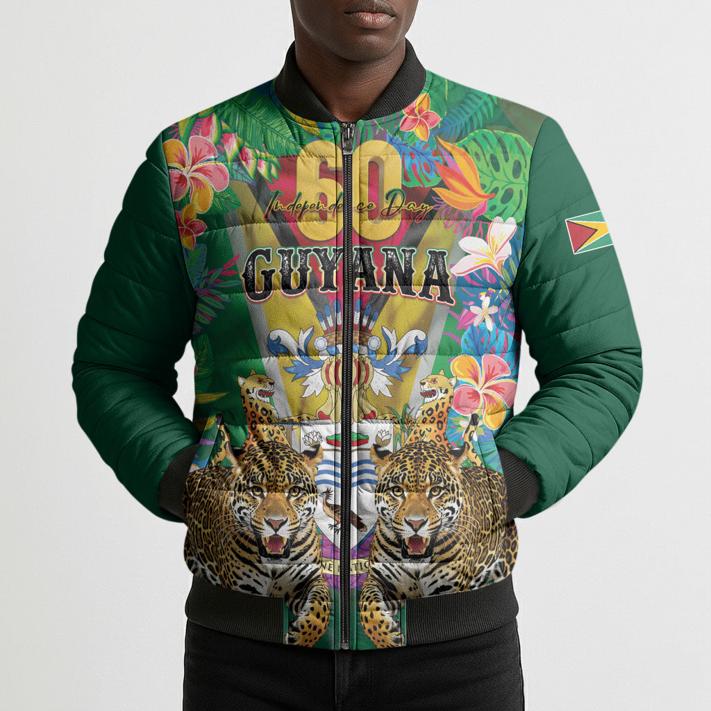 Personalized Guyana 60th Independence Day Bomber Puffer Jacket Diamond Jubilee