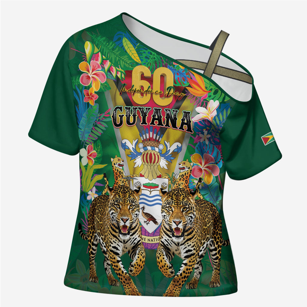 Personalized Guyana 60th Independence Day Cross Shoulder Shirt Diamond Jubilee