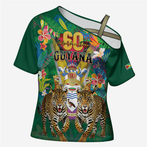 Personalized Guyana 60th Independence Day Cross Shoulder Shirt Diamond Jubilee