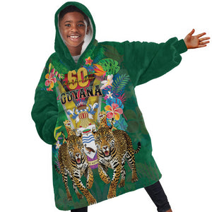 Personalized Guyana 60th Independence Day Kid Wearable Blanket Hoodie Diamond Jubilee