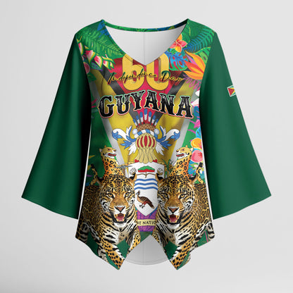 Personalized Guyana 60th Independence Day Kimono Sleeve Blouse Diamond Jubilee