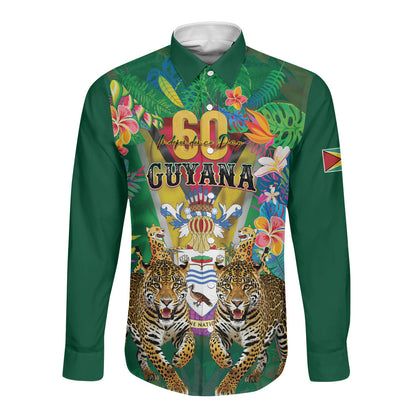 Personalized Guyana 60th Independence Day Long Sleeve Button Shirt Diamond Jubilee