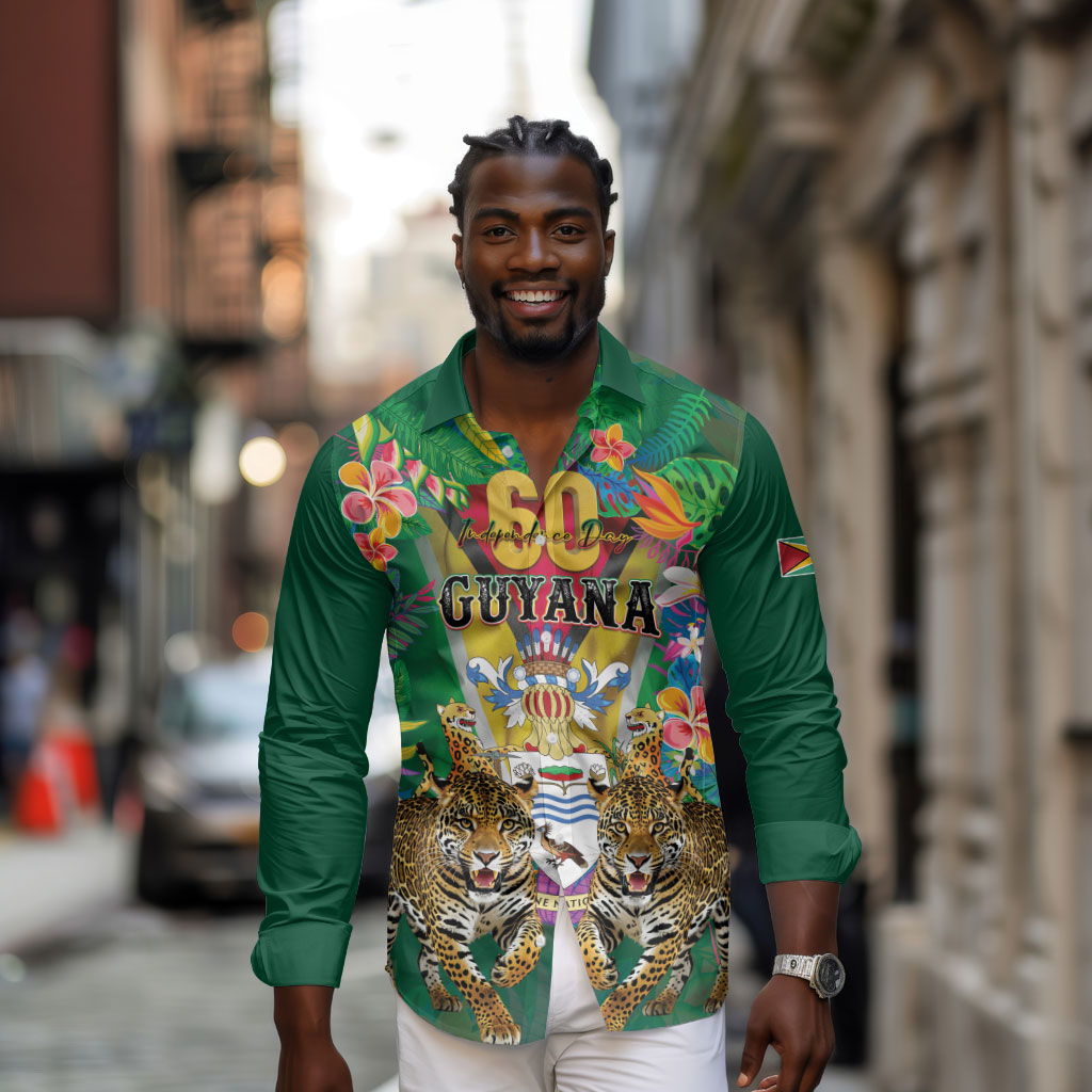 Personalized Guyana 60th Independence Day Long Sleeve Button Shirt Diamond Jubilee
