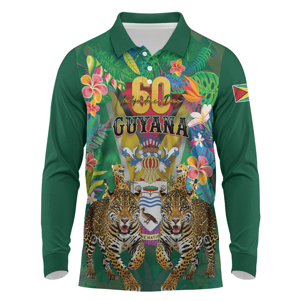 Personalized Guyana 60th Independence Day Long Sleeve Polo Shirt Diamond Jubilee
