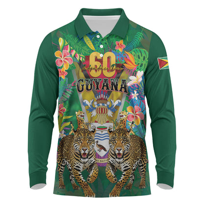 Personalized Guyana 60th Independence Day Long Sleeve Polo Shirt Diamond Jubilee