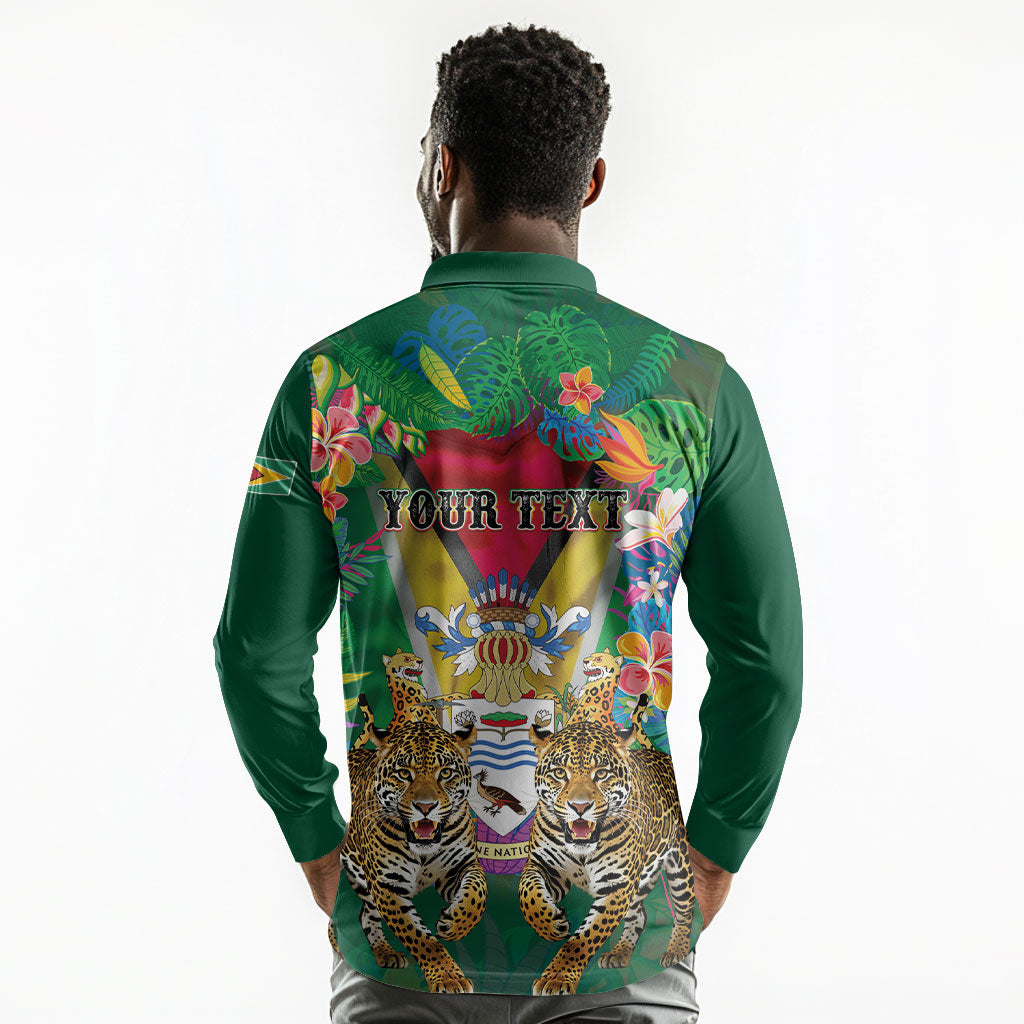 Personalized Guyana 60th Independence Day Long Sleeve Polo Shirt Diamond Jubilee