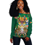 Personalized Guyana 60th Independence Day Off Shoulder Sweater Diamond Jubilee